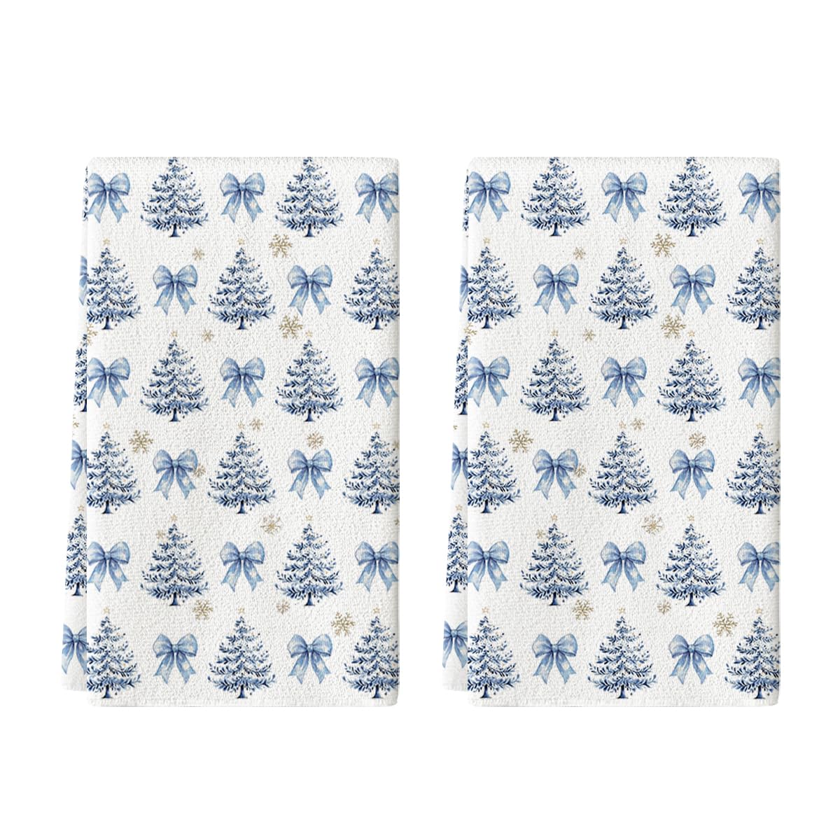 Artoid Mode Blue Bowknot towels front view for festive kitchen decor and drying.