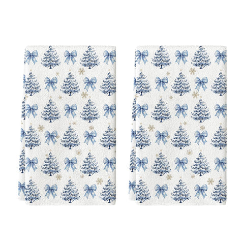 Artoid Mode Blue Bowknot towels front view for festive kitchen decor and drying.