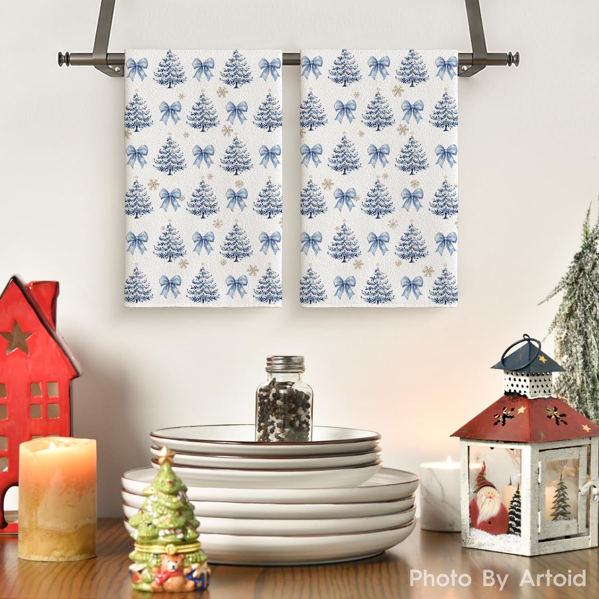 Artoid Mode Blue Bowknot towels pattern details enhance seasonal charm while cleaning dishes.