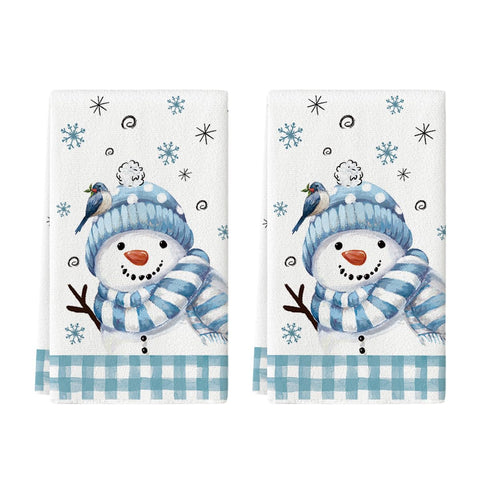 Artoid Mode blue buffalo plaid bird snowman towels for quick kitchen drying