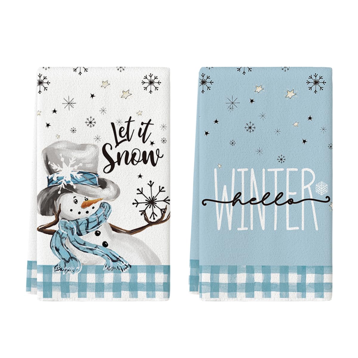 Artoid Mode blue buffalo plaid snowman towel for festive kitchen drying