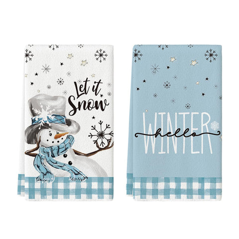 Artoid Mode blue buffalo plaid snowman towel for festive kitchen drying