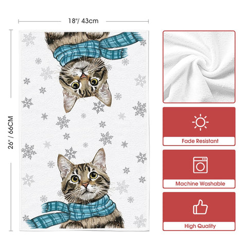 Artoid Mode Blue Cat Hello Winter towel sized 18x26 inches for versatile kitchen use.