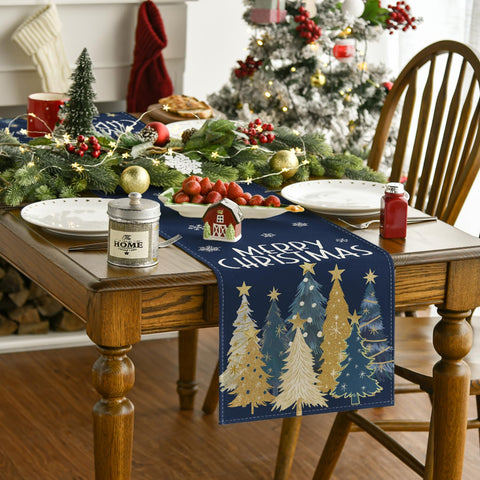 Artoid Mode blue christmas-pattern table runner enhances festive tables during celebrations