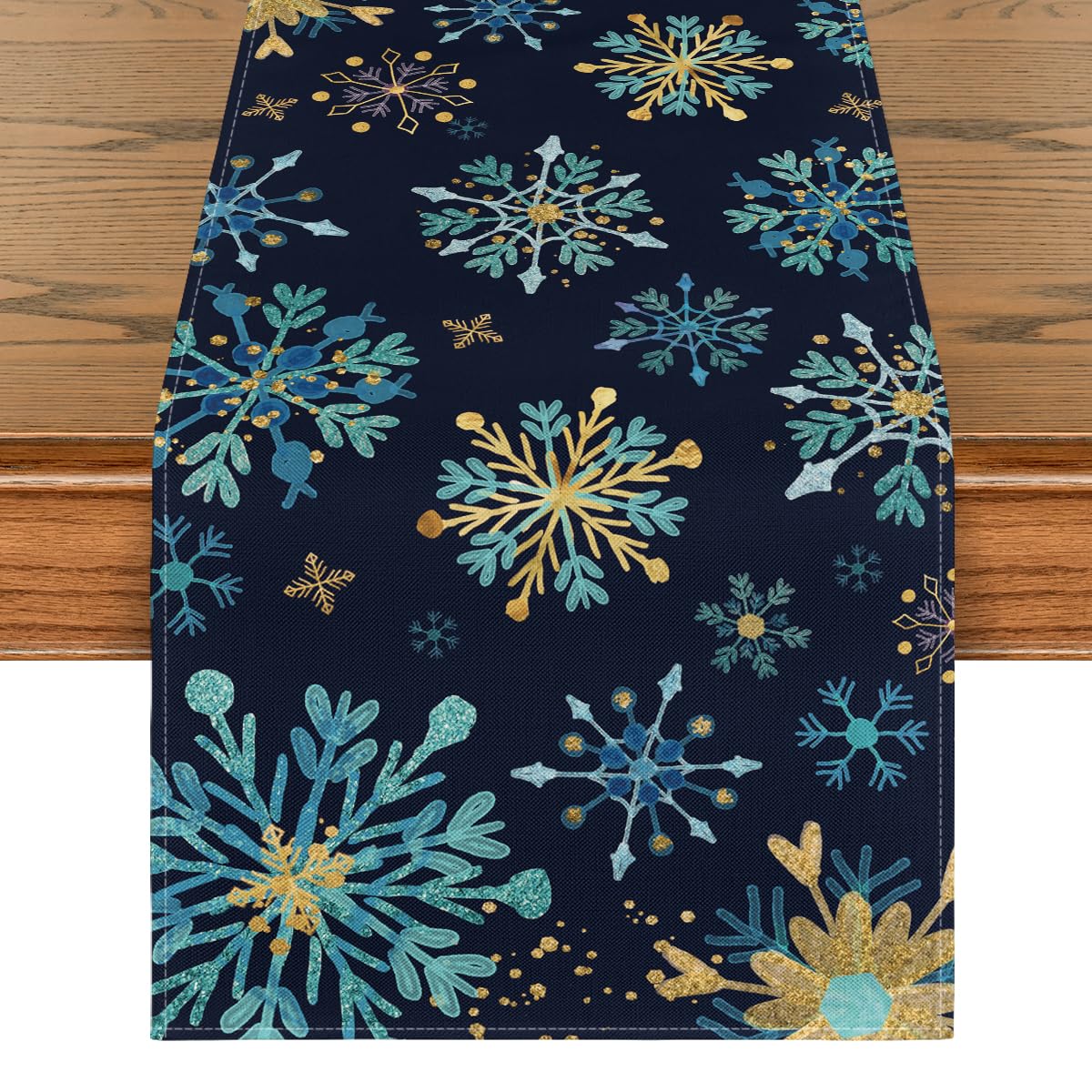 Artoid Mode blue snowflakes hexagon table runner adds festive flair and protects your table.