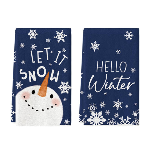 Artoid Mode blue snowman towels with snowflake motif; perfect for quick drying and seasonal decor.
