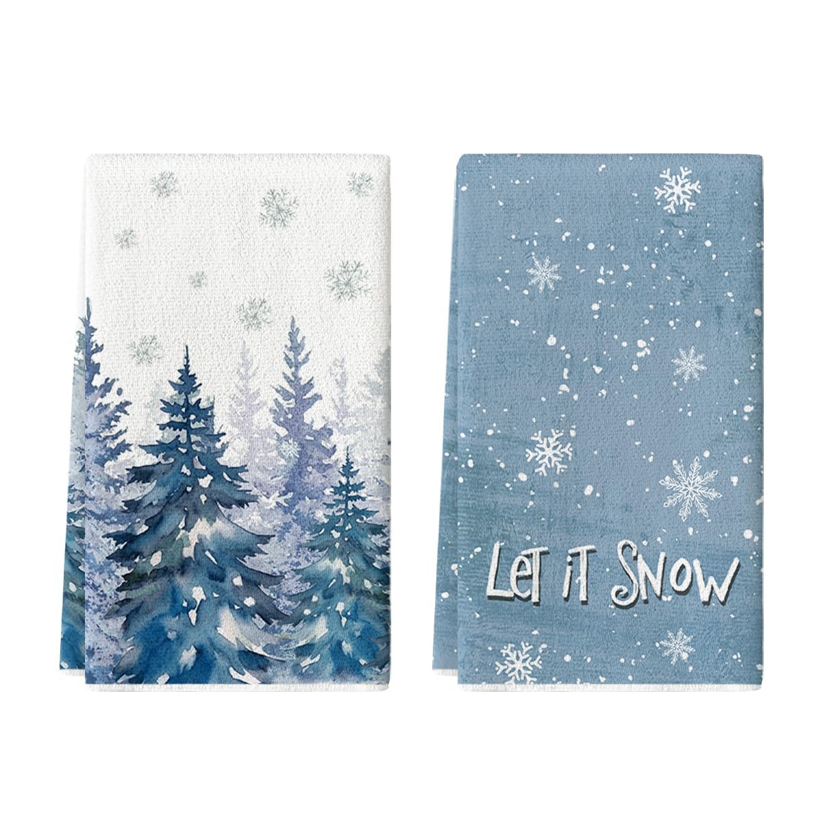 Artoid Mode blue Xmas tree towels for festive dish drying and holiday décor
