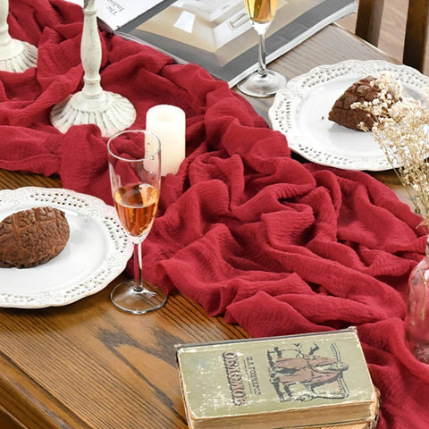 Artoid Mode boho red cheesecloth fold display suggests effortless storage and reuse.