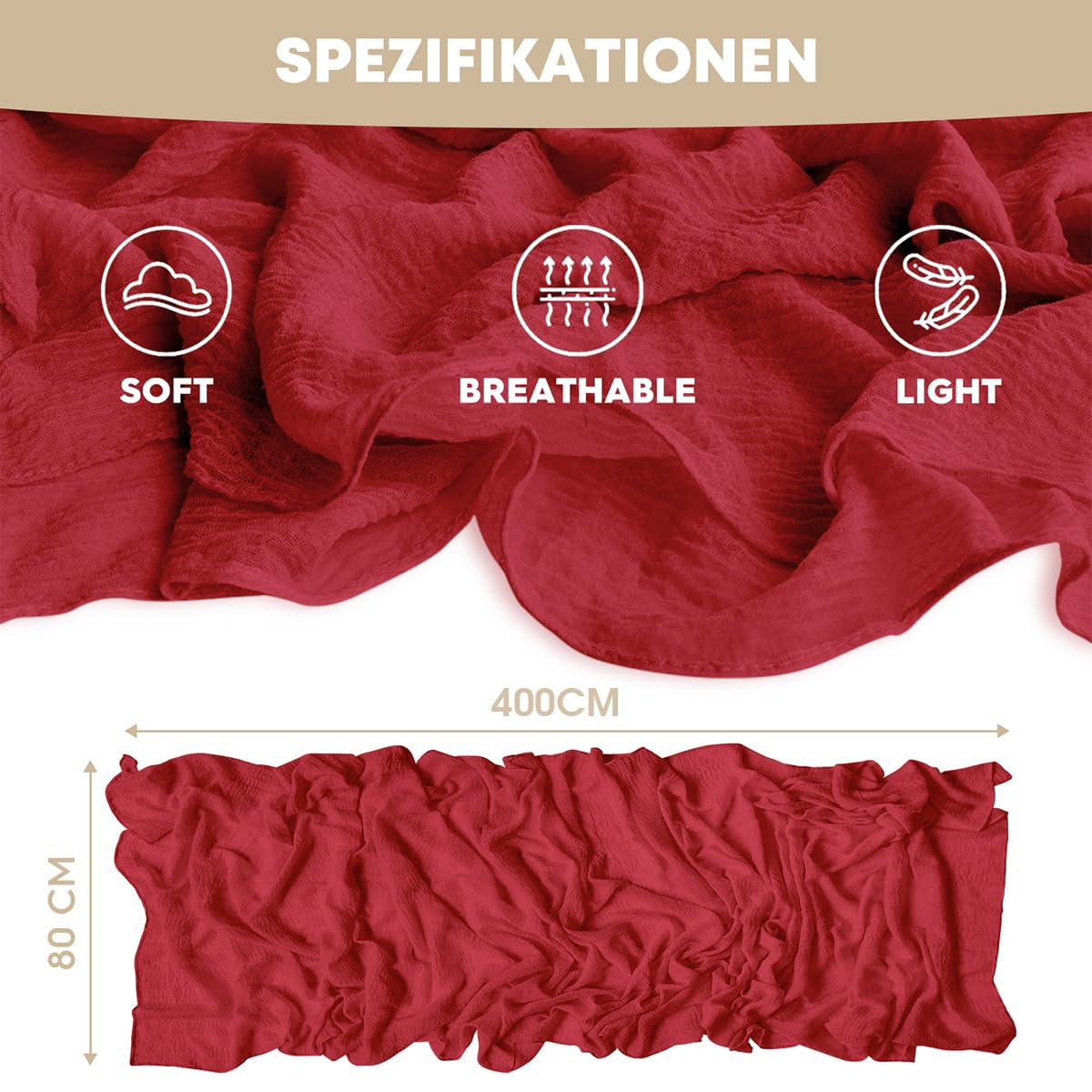Artoid Mode boho red cheesecloth holiday decor drapes gracefully over surfaces.