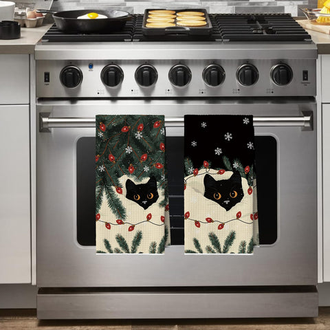 Artoid Mode bold patterned towels add decorative flair while drying dishes.