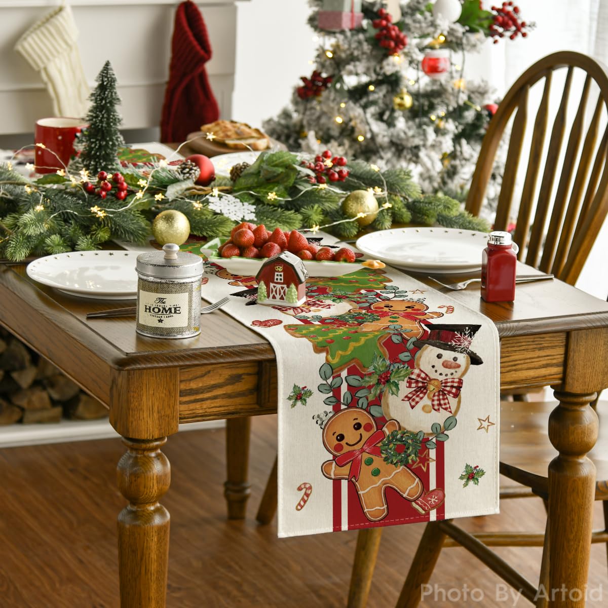 Artoid Mode bright holiday pattern table runner adds color to meals
