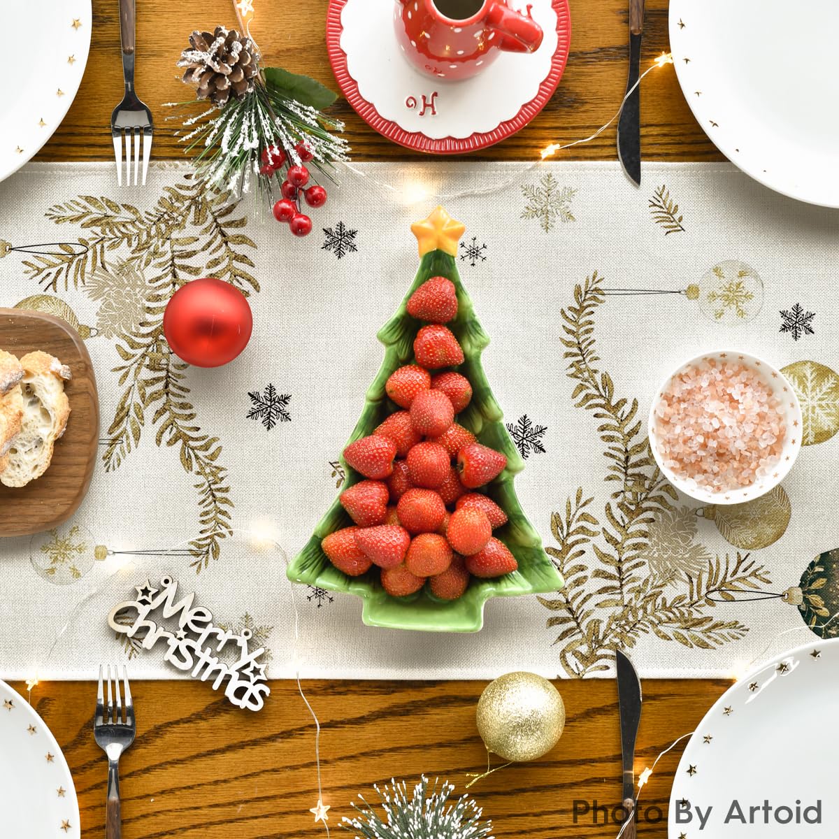 Artoid Mode bright patterned runner brings color to everyday meals and holiday gatherings.