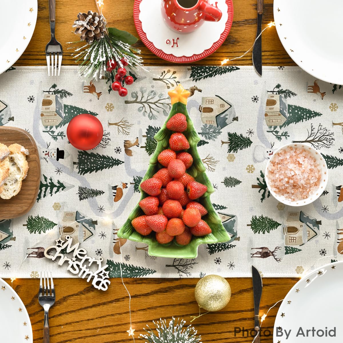 Artoid Mode vibrant patterned table runner enhances kitchen and dining décor.