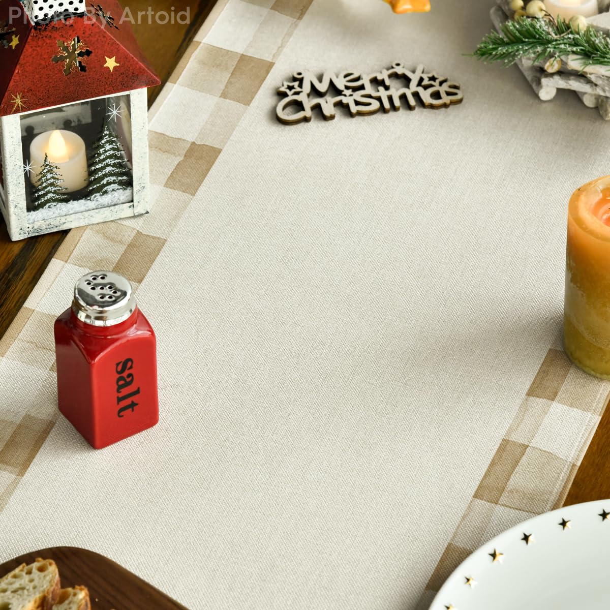 Artoid Mode brown plaid dining table runner complements winter gatherings