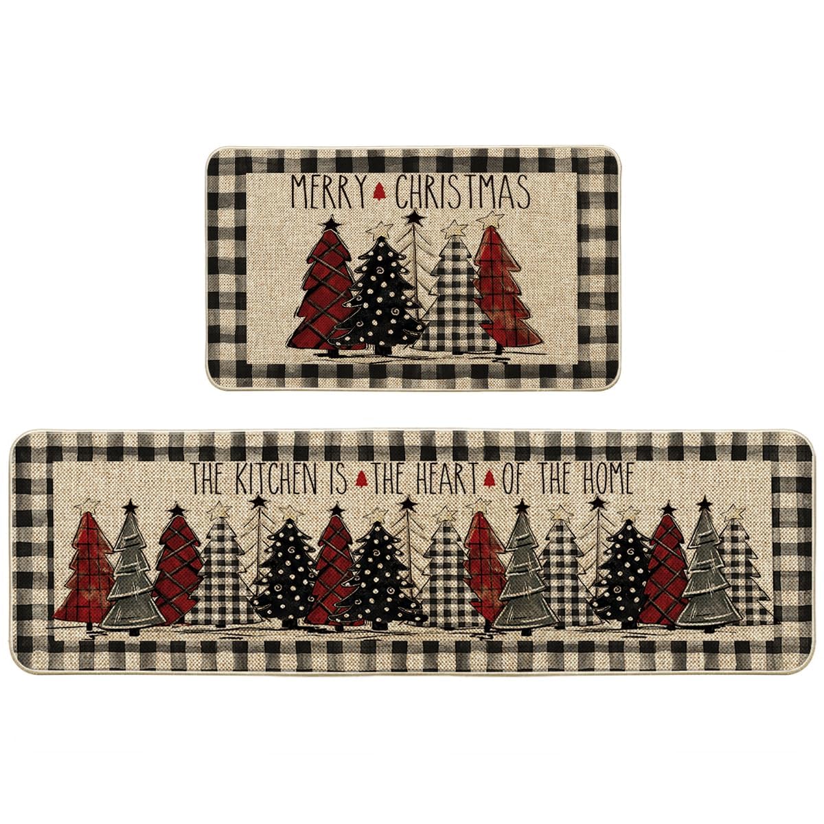 Artoid Mode buffalo plaid Christmas tree mats 17x29 for stylish kitchen decor and floor protection.