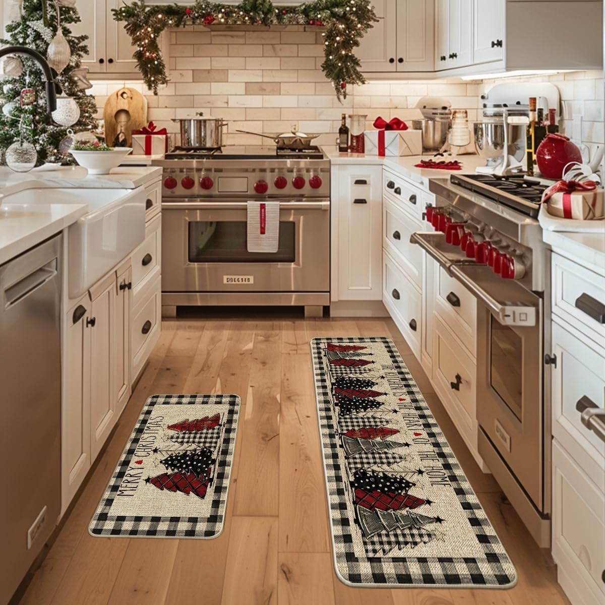 Artoid Mode buffalo plaid mats 17x59 enhance holiday ambiance while guarding floors.