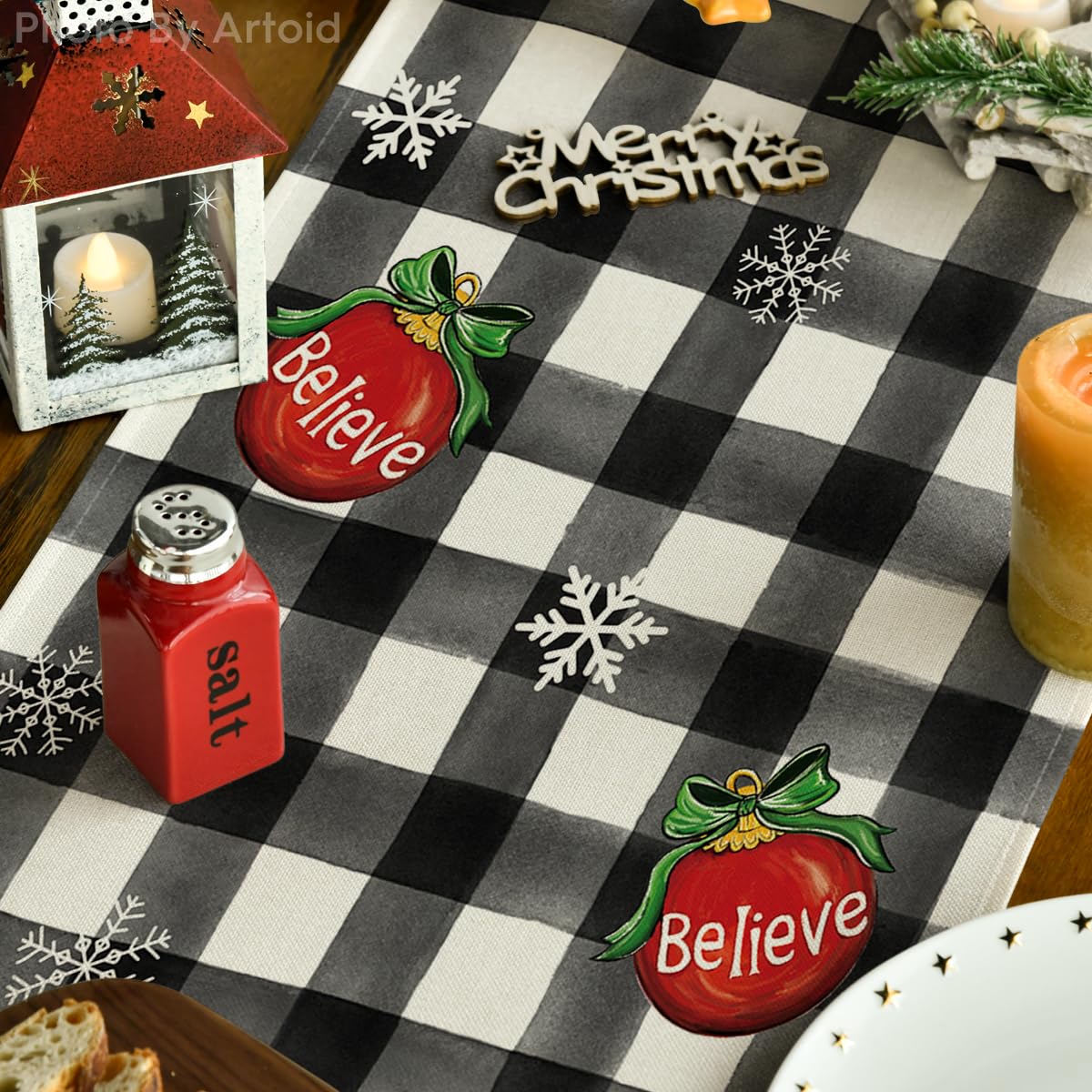 Artoid Mode buffalo plaid on dining table setting for cozy winter meals