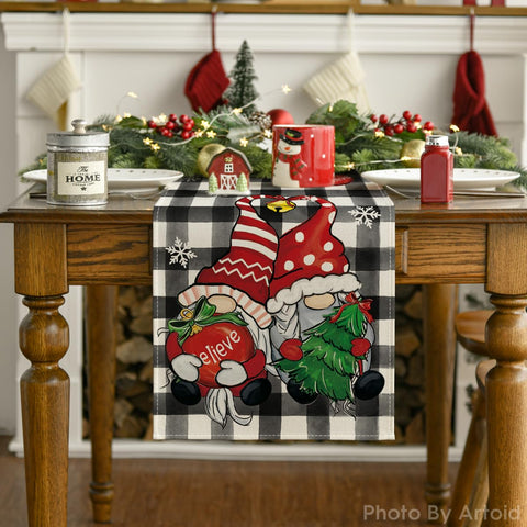 Artoid Mode buffalo plaid runner displayed for festive entertaining at home.
