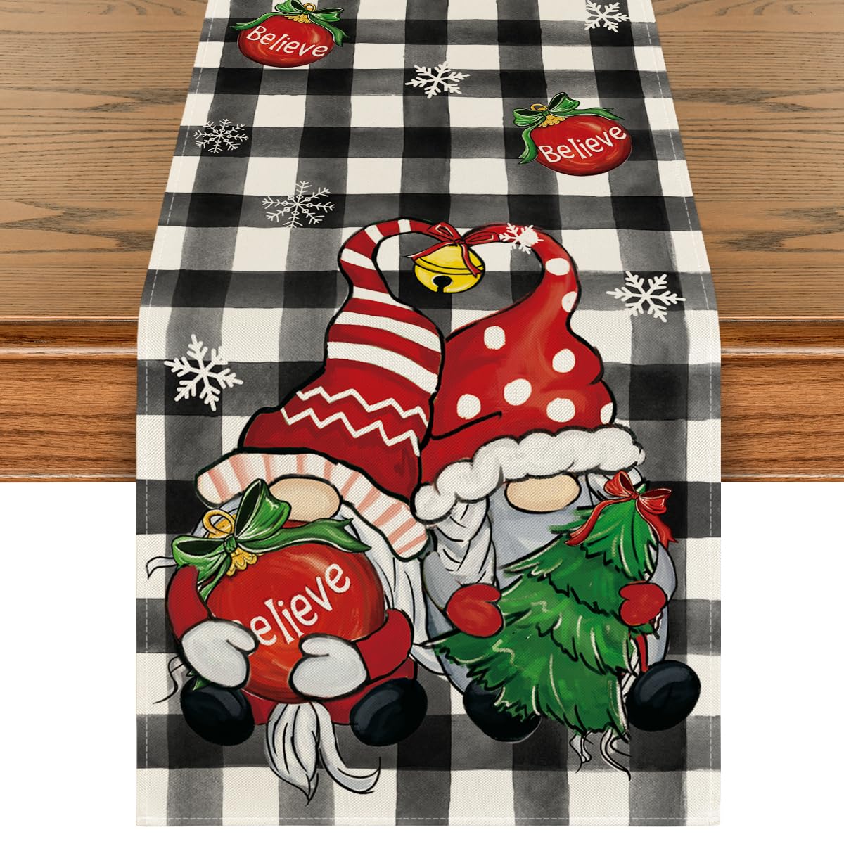 Artoid Mode Buffalo Plaid Gnome Bell table decor adds festive charm to your dining setup.