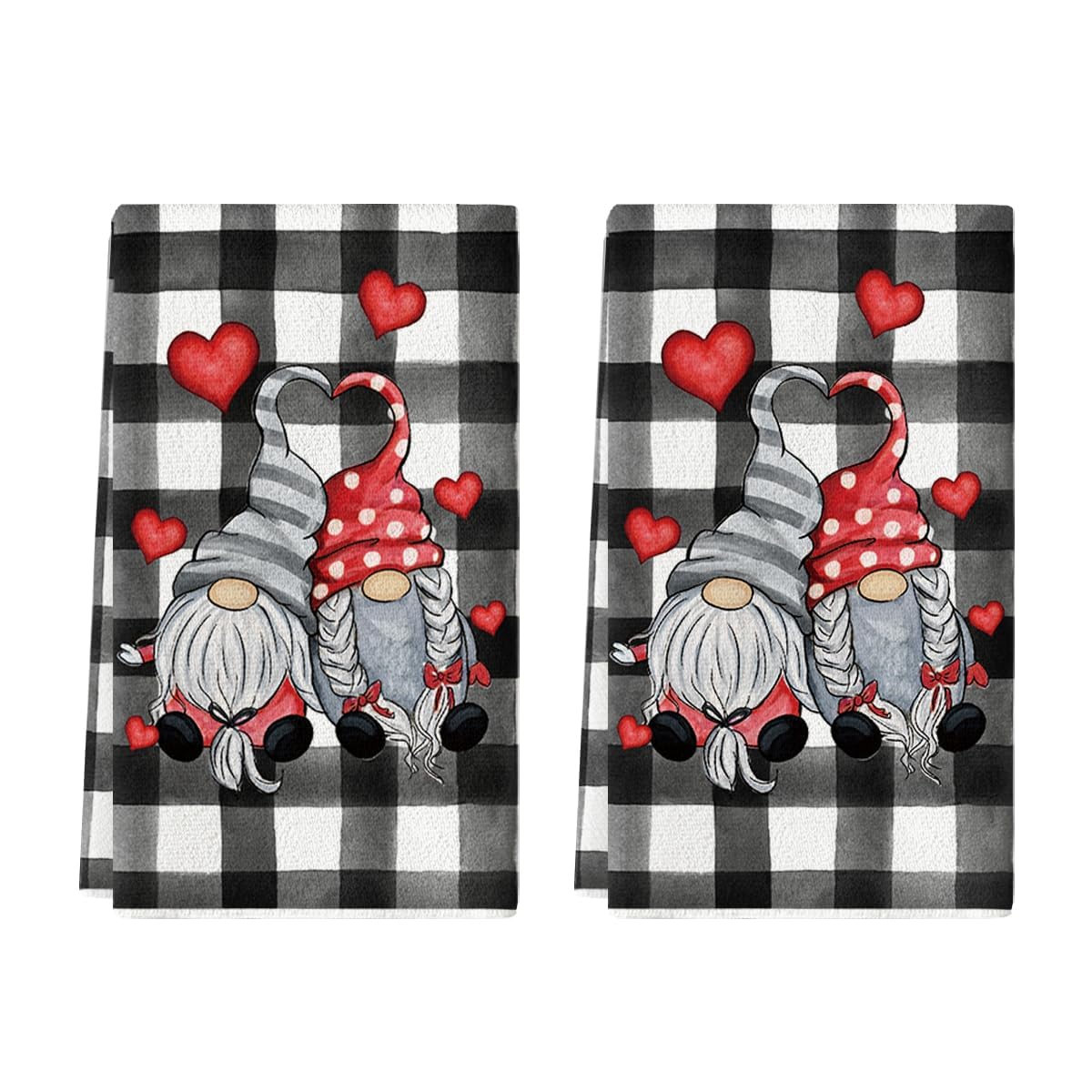 Artoid Mode buffalo plaid gnomes towel showcasing festive kitchen decor and absorbent design