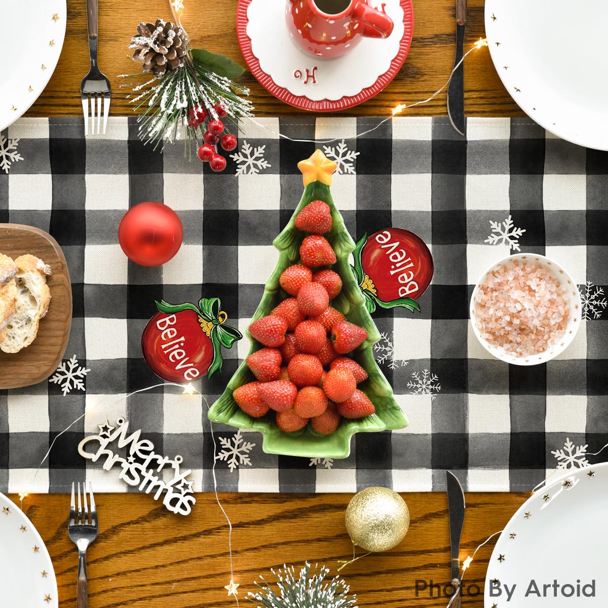 Artoid Mode buffalo plaid decor color livens up holiday table scene
