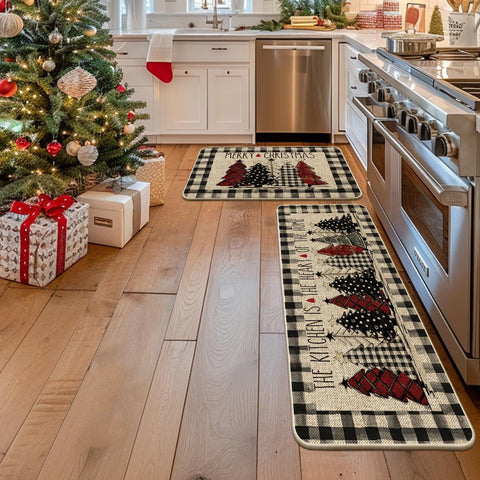 Artoid Mode buffalo plaid kitchen mat 24x59 enhances seasonal decor while protecting floors.