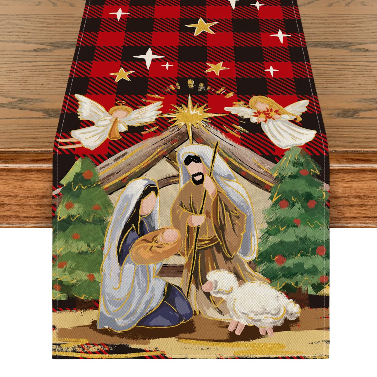 Artoid Mode buffalo plaid Kogiya table runner front view highlights festive pattern for holiday dining