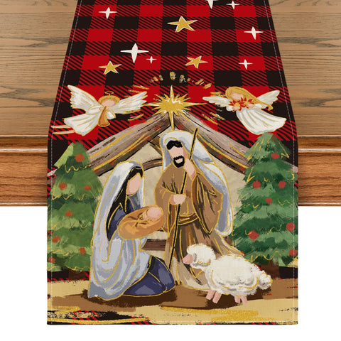 Artoid Mode buffalo plaid Kogiya table runner front view highlights festive pattern for holiday dining