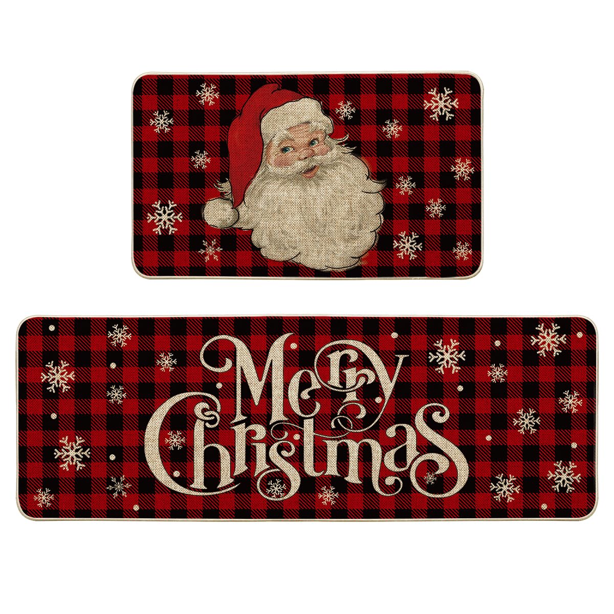Artoid Mode buffalo plaid snow Santa kitchen rug 17x29 adds festive decor and floor protection.