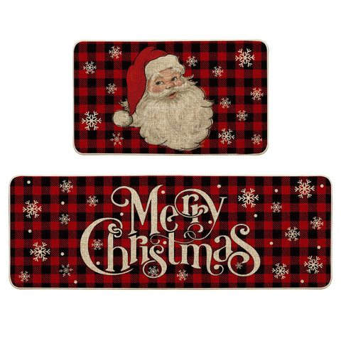 Artoid Mode buffalo plaid snow Santa kitchen rug 17x29 adds festive decor and floor protection.