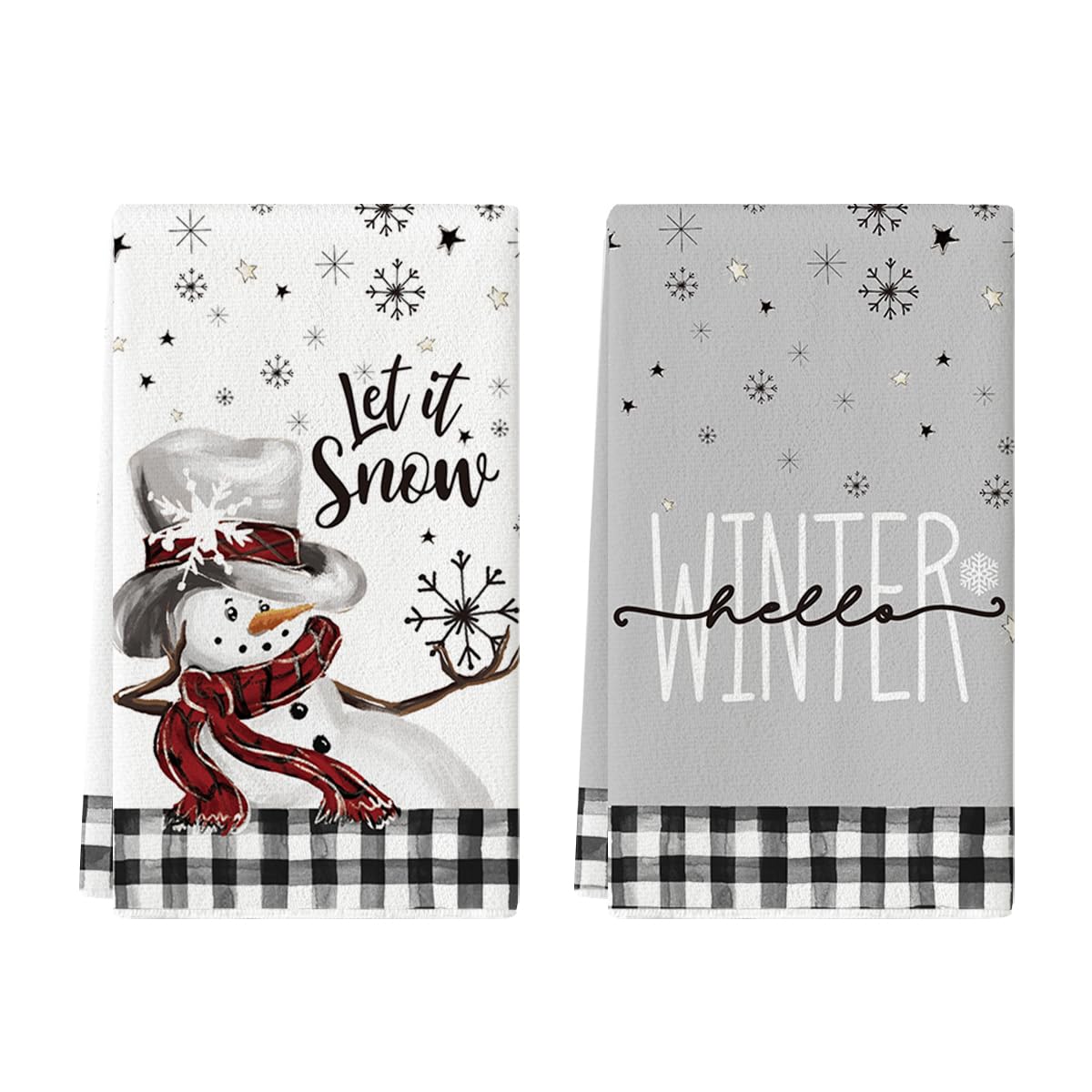 Artoid Mode buffalo plaid snowman towel for quick kitchen drying and festive decor.
