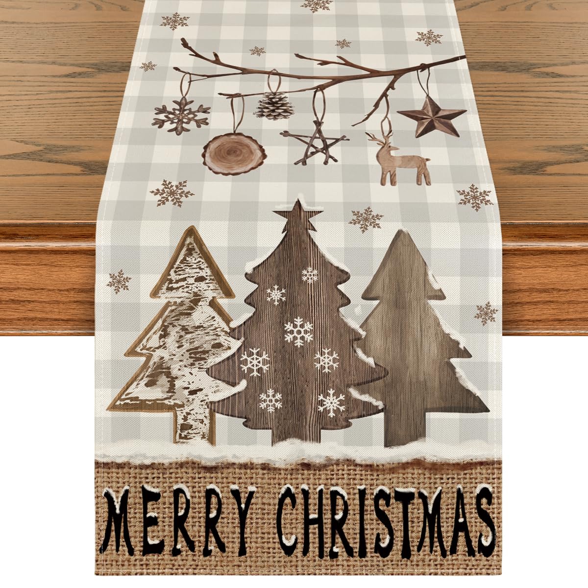Artoid Mode buffalo plaid wood Xmas trees ornament adds rustic holiday charm to tables