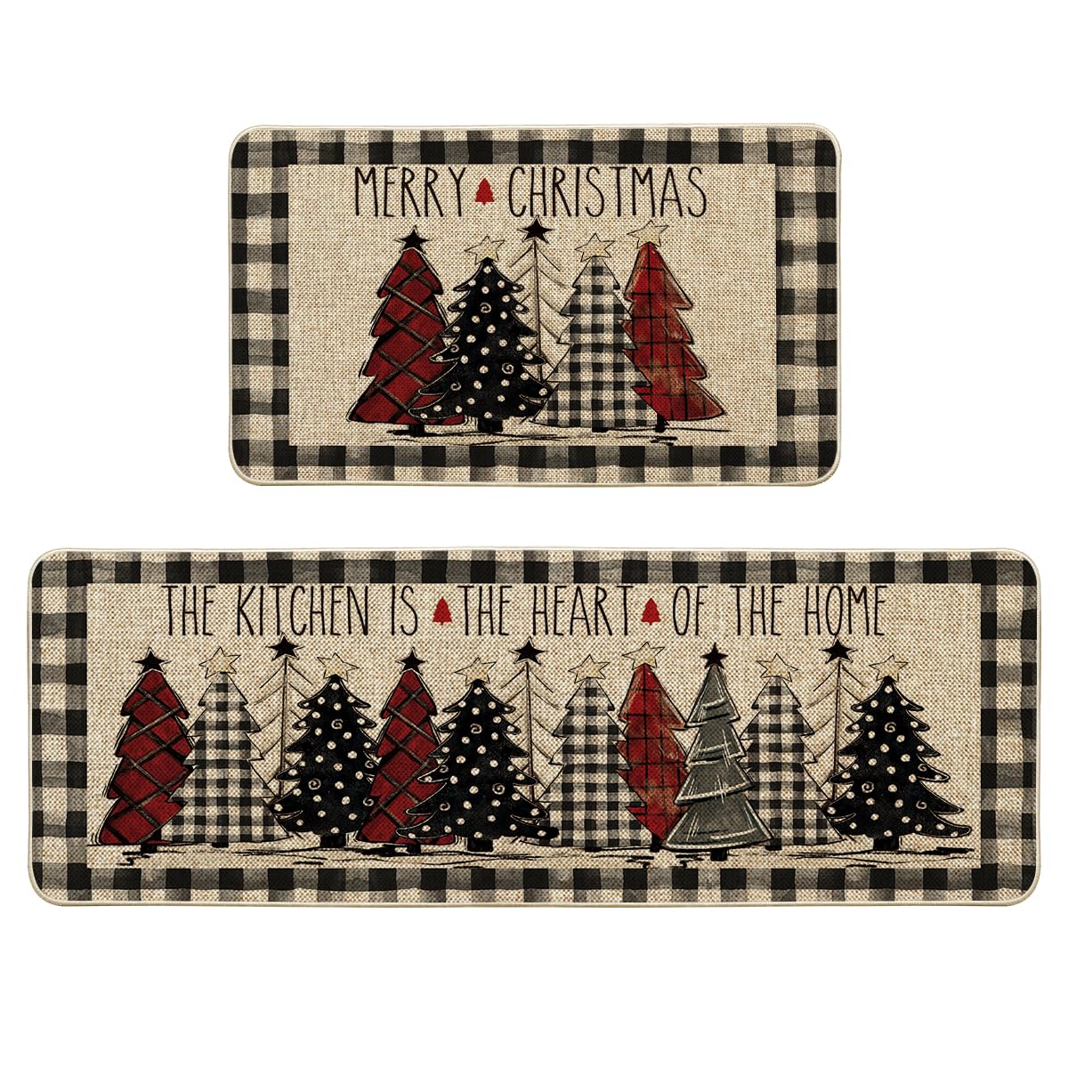 Artoid Mode buffalo plaid Xmas tree mat front view adds festive style and floor protection