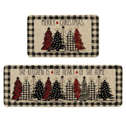 Artoid Mode buffalo plaid Xmas tree mat front view adds festive style and floor protection