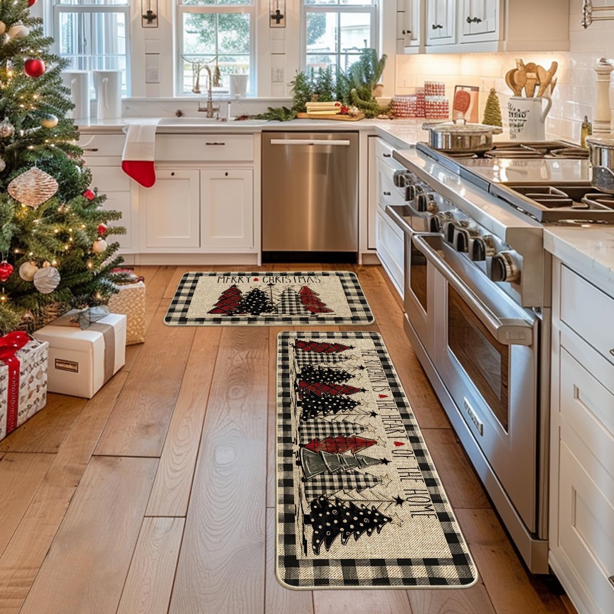 Artoid Mode buffalo plaid kitchen mat texture close-up shows durable surface