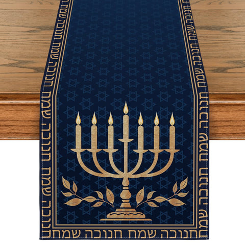 Artoid Mode candle menorah hexagram pattern enhances festive tabletop decor.