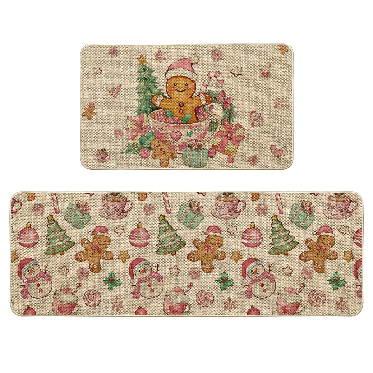 Artoid Mode candy gingerbread man design kitchen mat 17x29 offers festive decor and floor protection.