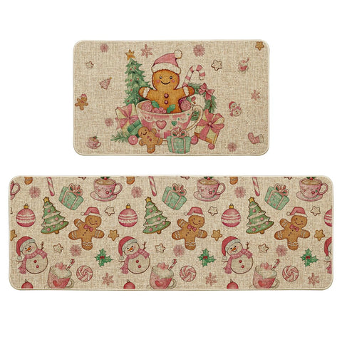 Artoid Mode candy gingerbread man design kitchen mat 17x29 offers festive decor and floor protection.