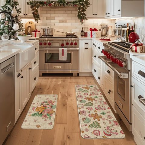 Artoid Mode candy gingerbread man design kitchen mat 17x47 protects floors while adding holiday charm.