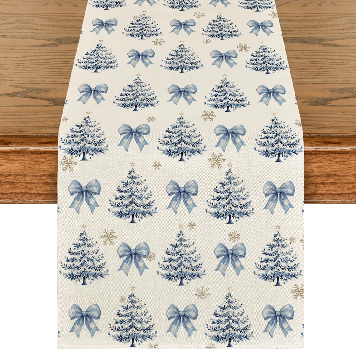 Artoid Mode Cedar Bowknot Snowflakes table runner with festive print for holiday tables