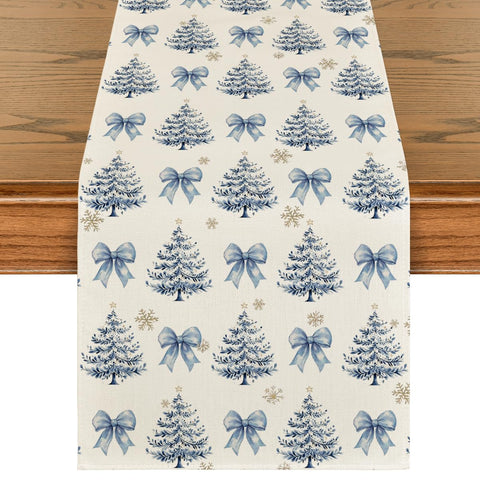 Artoid Mode Cedar Bowknot Snowflakes table runner with festive print for holiday tables