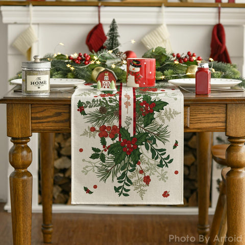 Artoid Mode Christmas floral pattern table runner adds seasonal charm to dining.