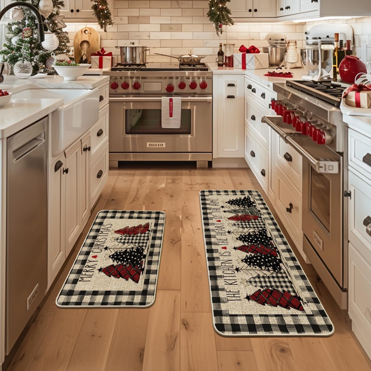 Artoid Mode Christmas kitchen mat 24x35 adds cheer and easy cleaning.