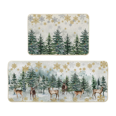 Artoid Mode Christmas kitchen mat with trees and deer adds festive flair and floor protection.