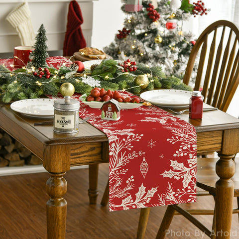 Artoid Mode christmas leaves table runner brightens seasonal table settings.