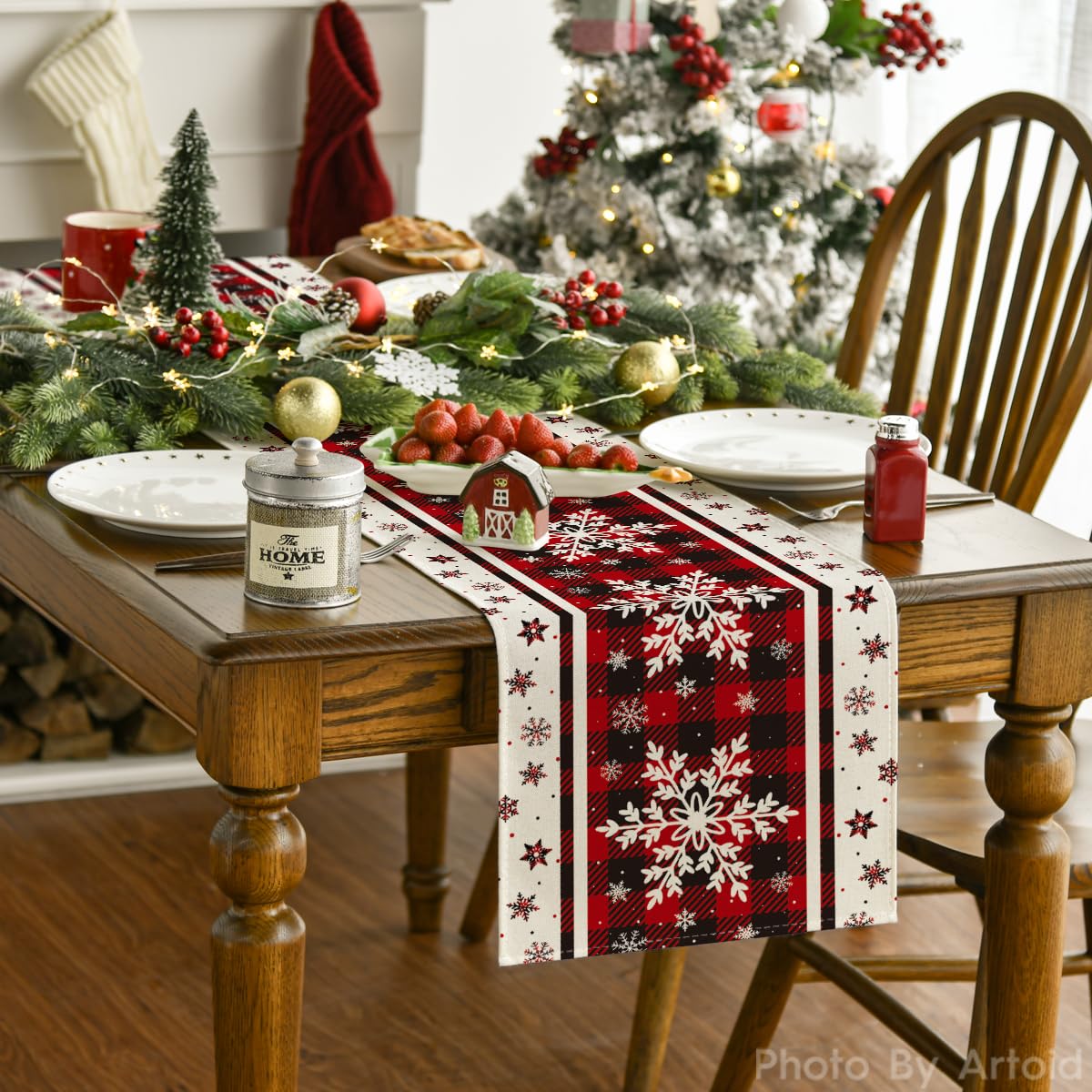 Artoid Mode Christmas table decor buffalo plaid snowflakes elevates festive centerpieces