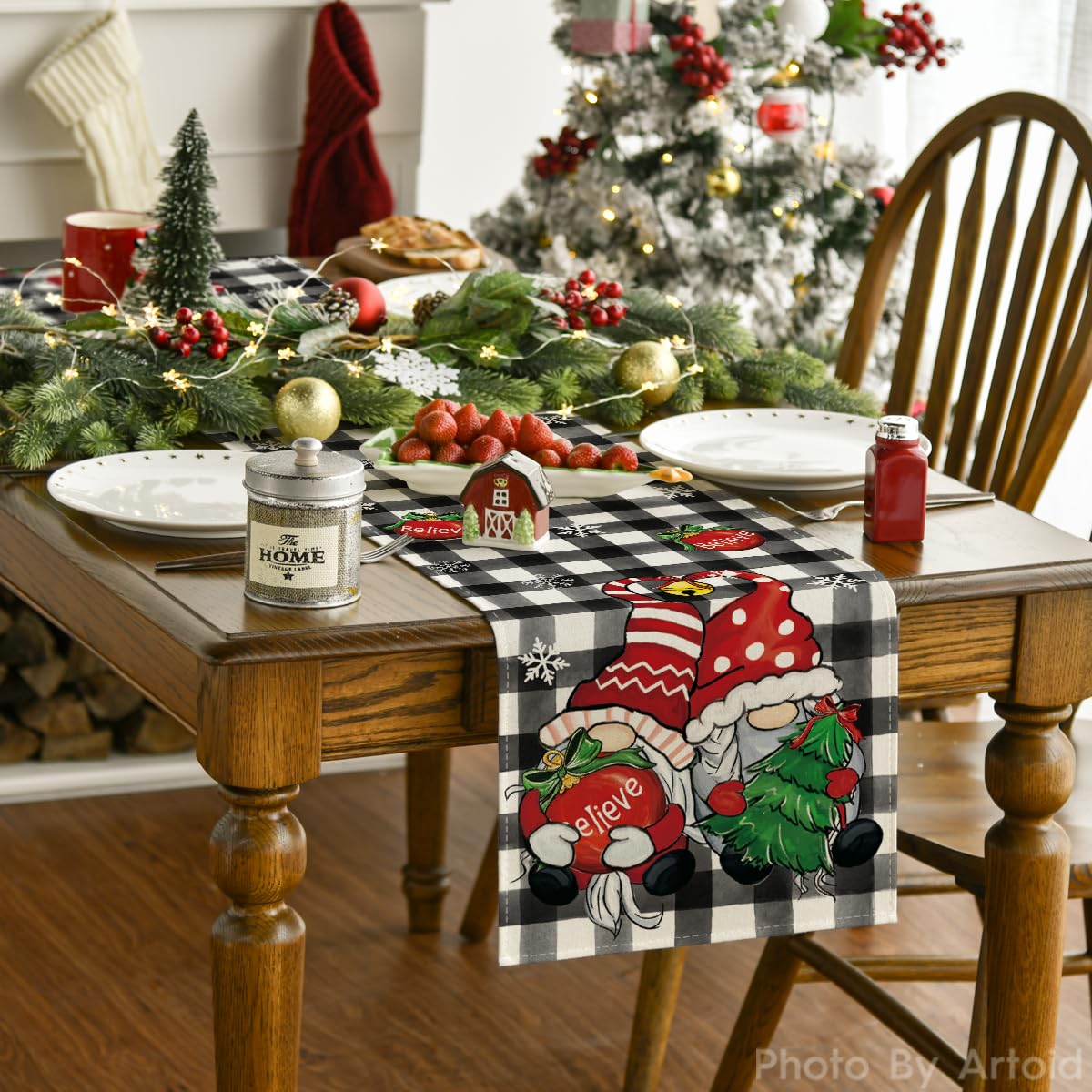 Artoid Mode Christmas table runner 13x60 elevates holiday dining ambiance.