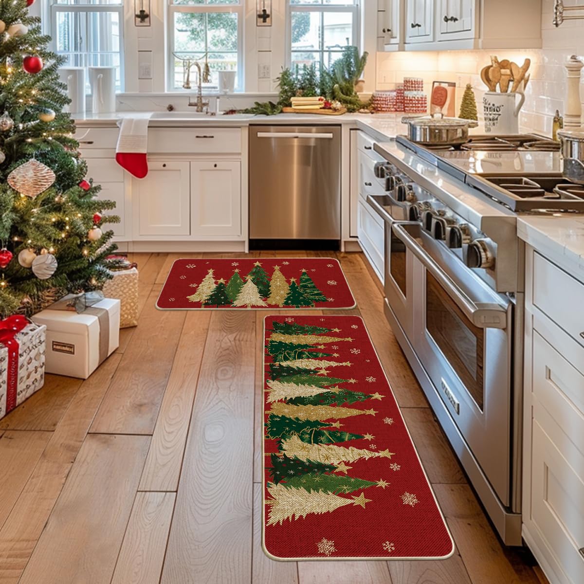 Artoid Mode christmas tree pattern mat 17x47 adds seasonal charm and anti-slip support