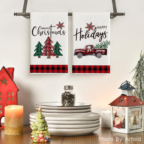 Artoid Mode Christmas Trees towel in action for quick dish drying.