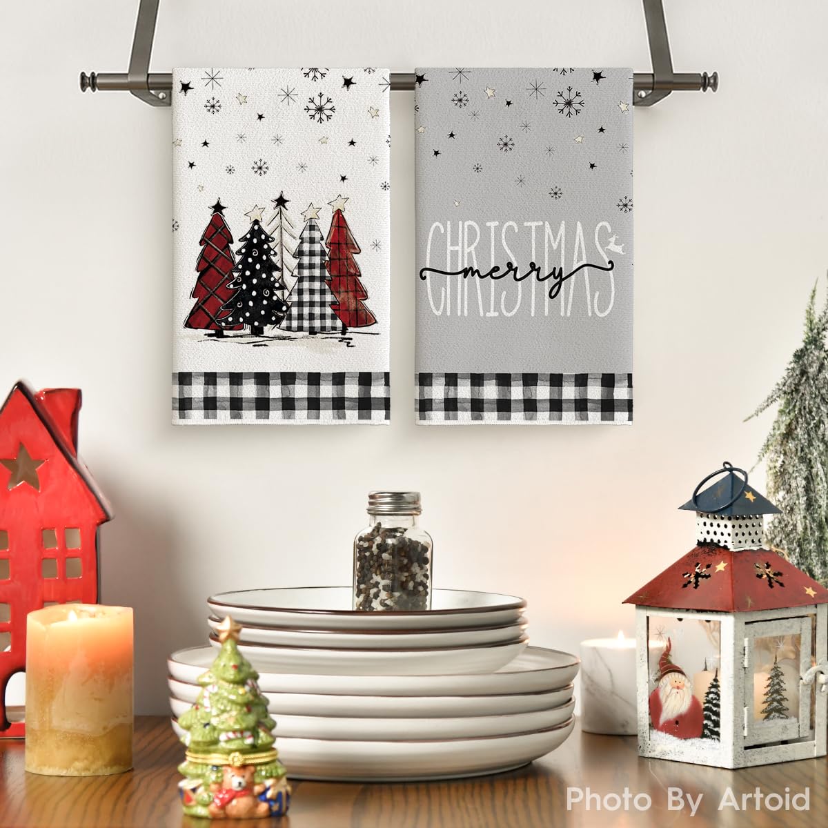 Artoid Mode Christmas trees pattern dish towels add festive flair while drying.